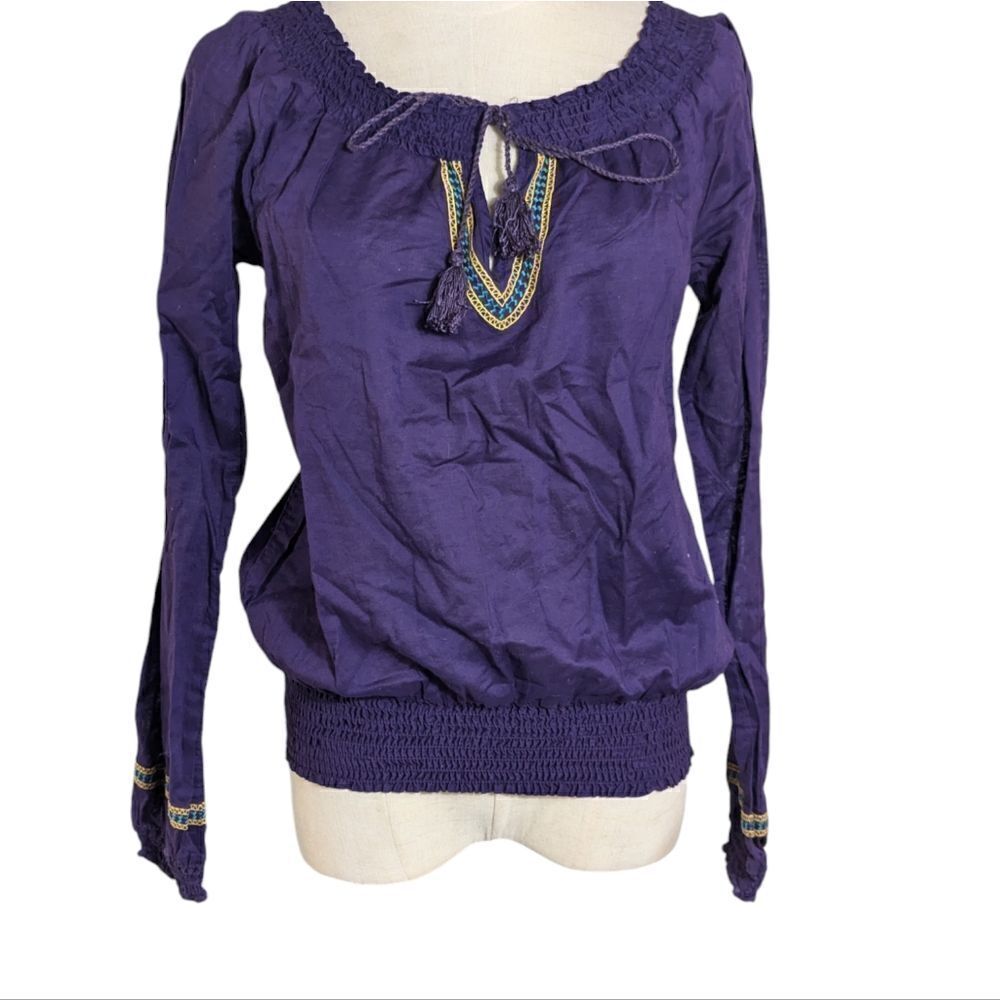 Miley Cyrus Purple Cotton Embroidered Boho Top